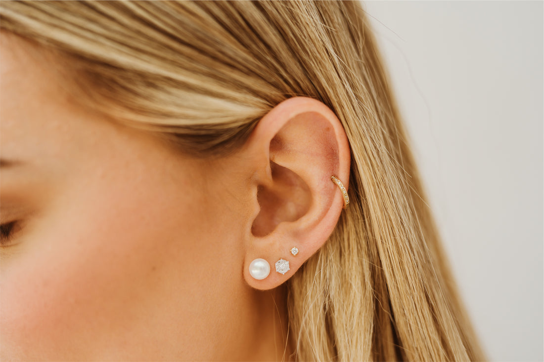 Chloe Button Pearl Gold Studs