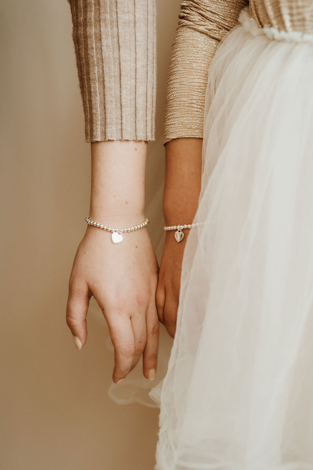 Mother's Day Mini & Me Silver Heart Bead Bracelet