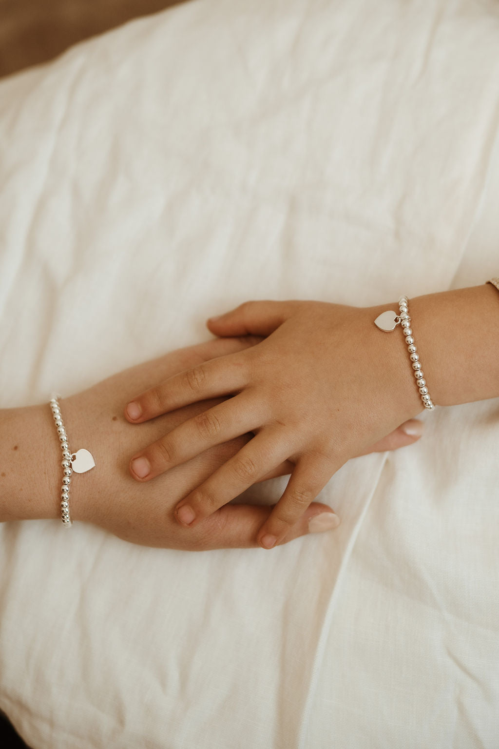 Mother's Day Mini & Me Silver Heart Bead Bracelet