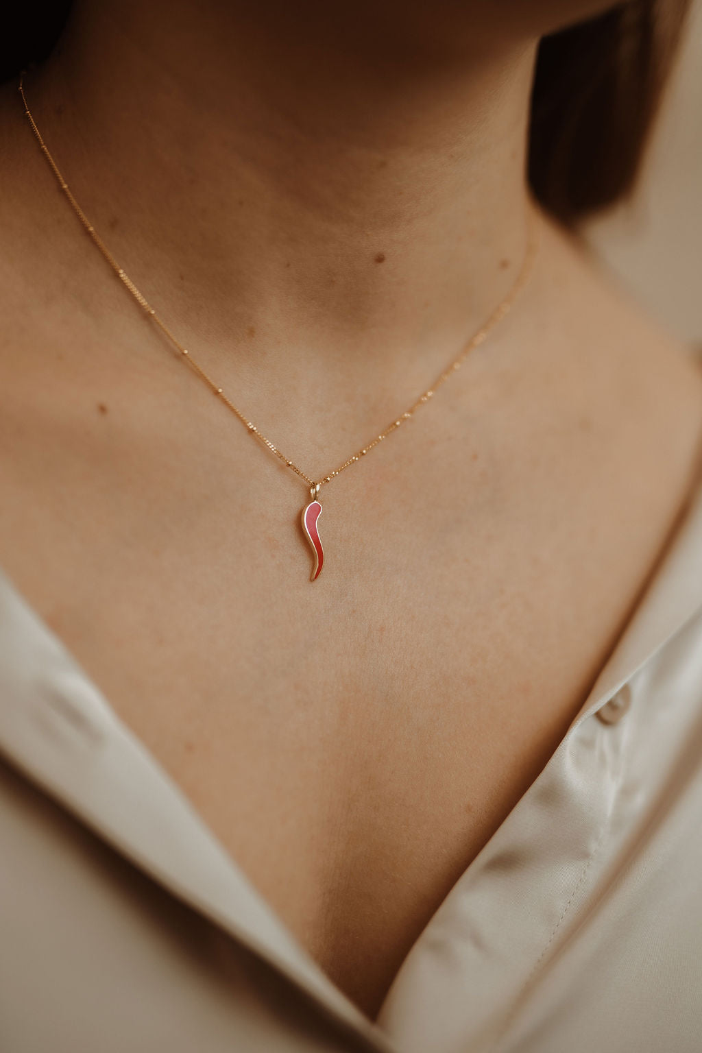 Cornicello Red Enamel Gold Pendant