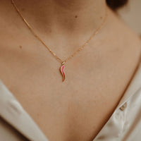 Cornicello Red Enamel Gold Pendant