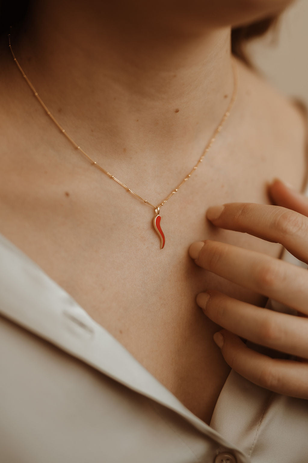 Cornicello Red Enamel Gold Pendant