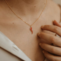 Cornicello Red Enamel Gold Pendant