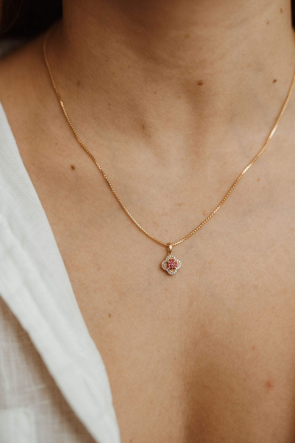 Quatrefoil Ruby and Diamond Pendant