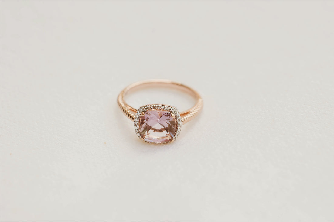 Seville Pink Amethyst + Diamond Rose Gold Ring