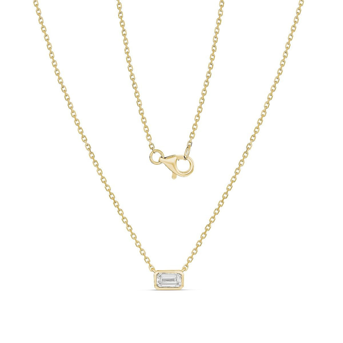 Aria Emerald Cut Bezel Diamond Gold Necklace