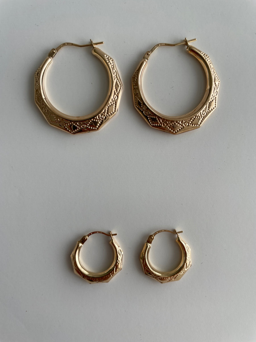 Kahlo Mexican Pattern Gold Hoop Earring