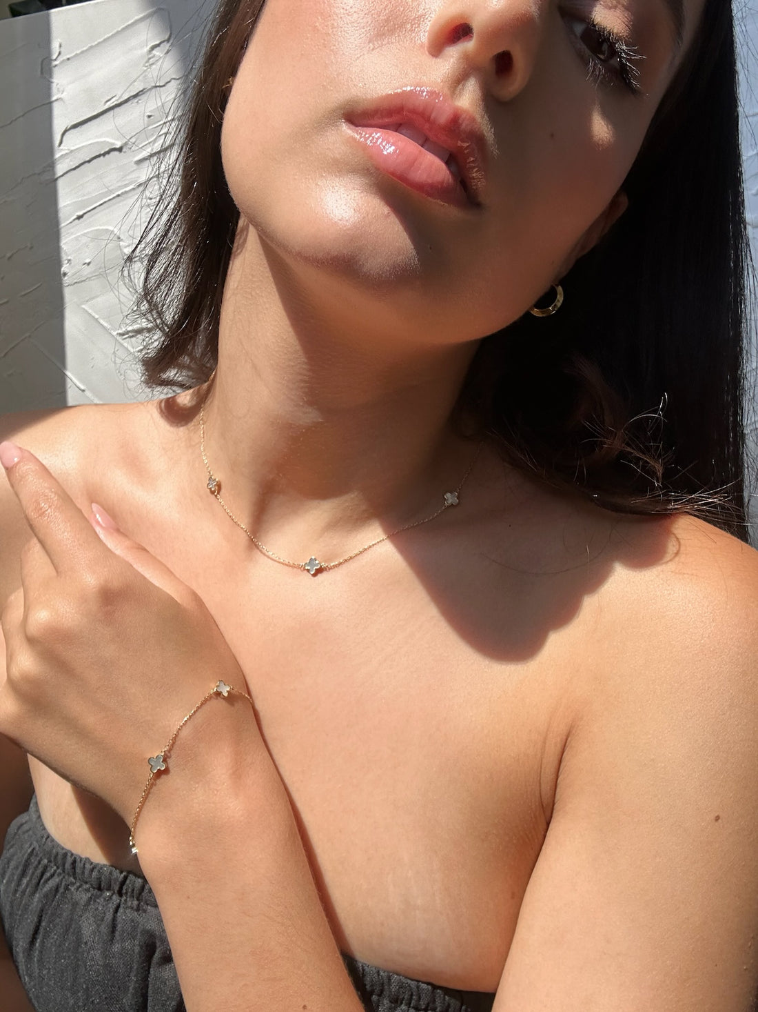 Camila Floral Motif Fine Gold Bracelet + Necklace