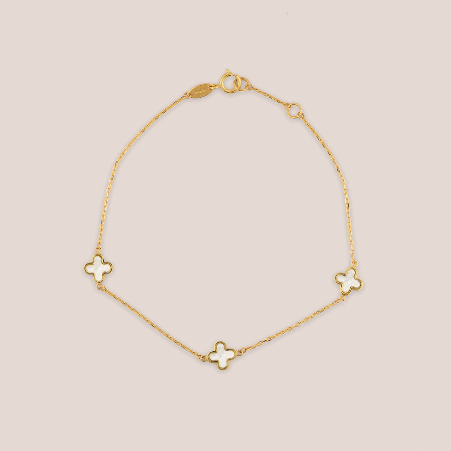 Amelie Clover Motif Fine Gold Bracelet + Necklace