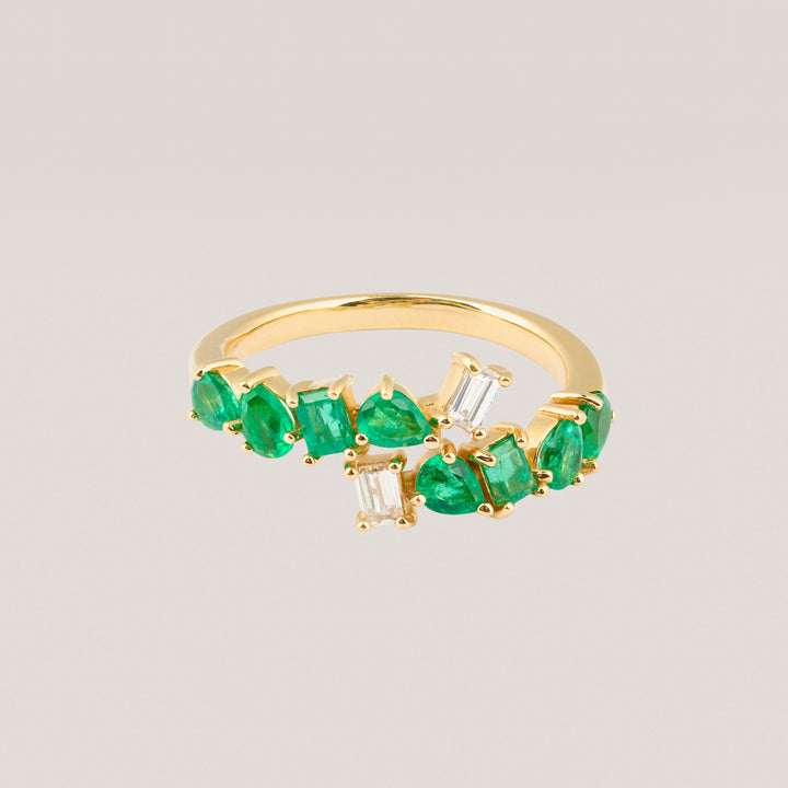 emerald diamond asymmetrical wrap ring gold jewellery jewelry